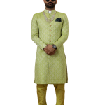 Stunning Citron Green Banarasi Brocade Achkan | Father Son Combo | Perfect for Grooms | Jaipurio Collection